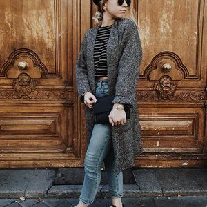 Uniqlo Grey Melange Long Cardigan Coat | Size XS